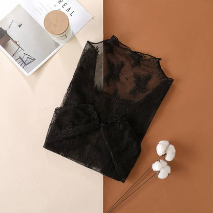 Women's Semi Sheer Mesh Floral Lace Top