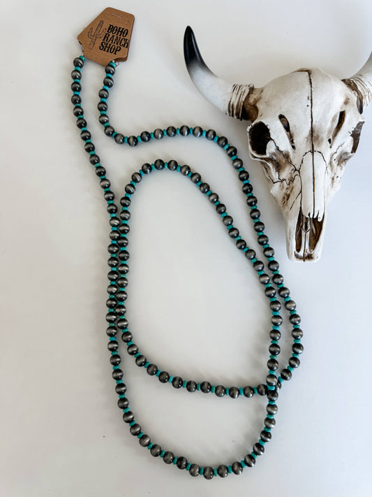 Western Navajo Style Pearl Necklace - Turquoise