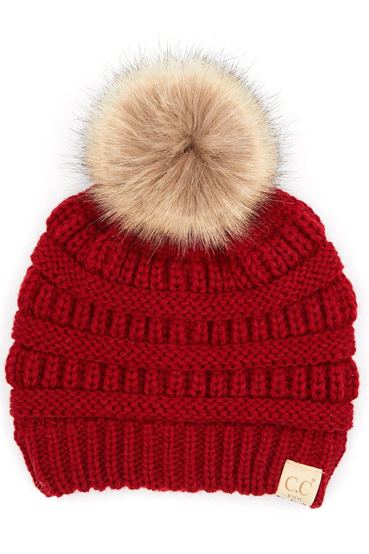 C.C. Kids Solid Ribbed Beanie with Pom