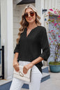 Women's Solid V-Neck Sleeve Button Top