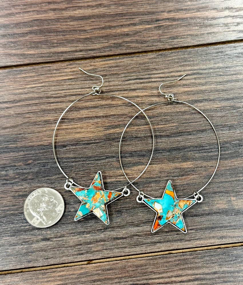 Western Star Gemstone Hoop Earrings