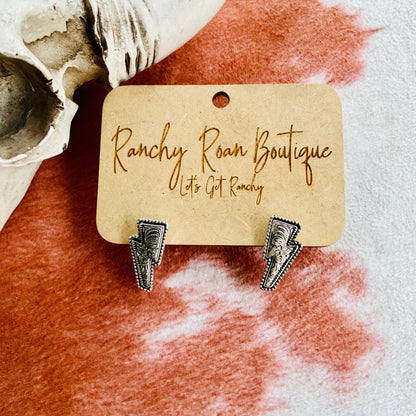 Dainty Thunder Stud Earrings - Burnished Silver