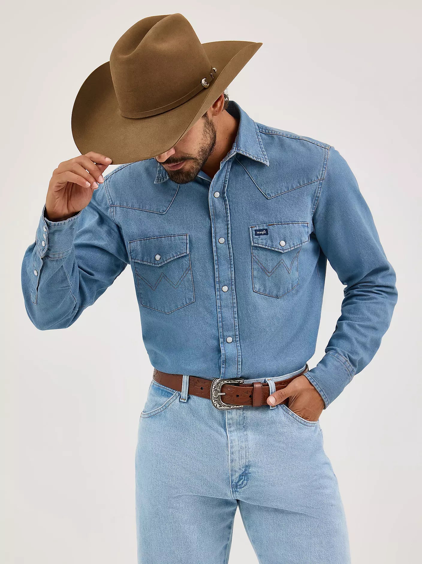 Men's Wrangler Cowboy Cut® Long Sleeve Western Snap Denim Workshirt