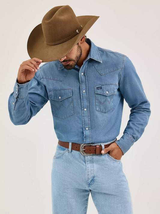 Men's Wrangler Cowboy Cut® Long Sleeve Western Snap Denim Workshirt
