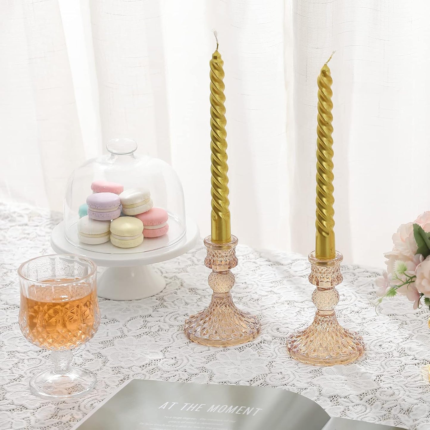 Glass Candlestick Holders including Battery Operated Candle Stick