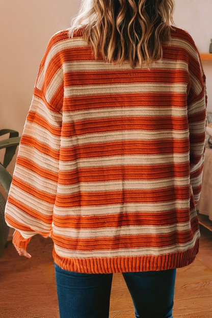Women's Orange Stripe Ribbed Sweater