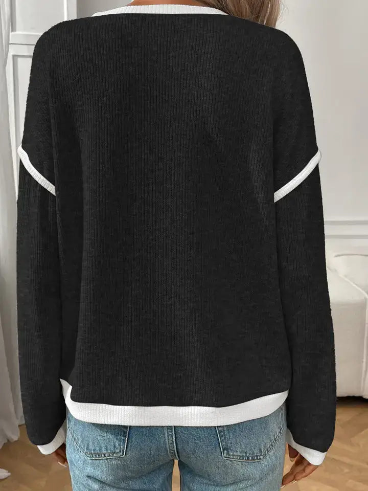 Women's Black Crew Neck Knit Sweater