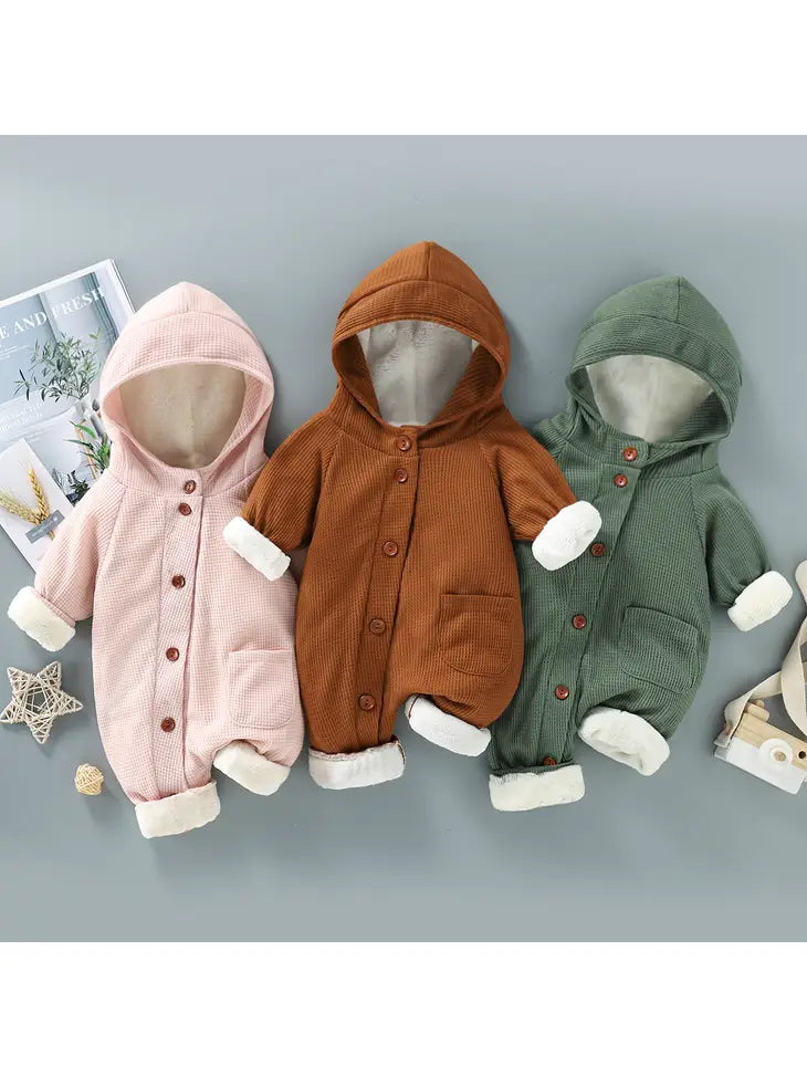 Baby Lined Hooded Waffle Jumpsuit