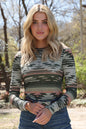 Women's Cruel Denim Green Multi Southwest Print Poly-Spandex Long Sleeve Tee