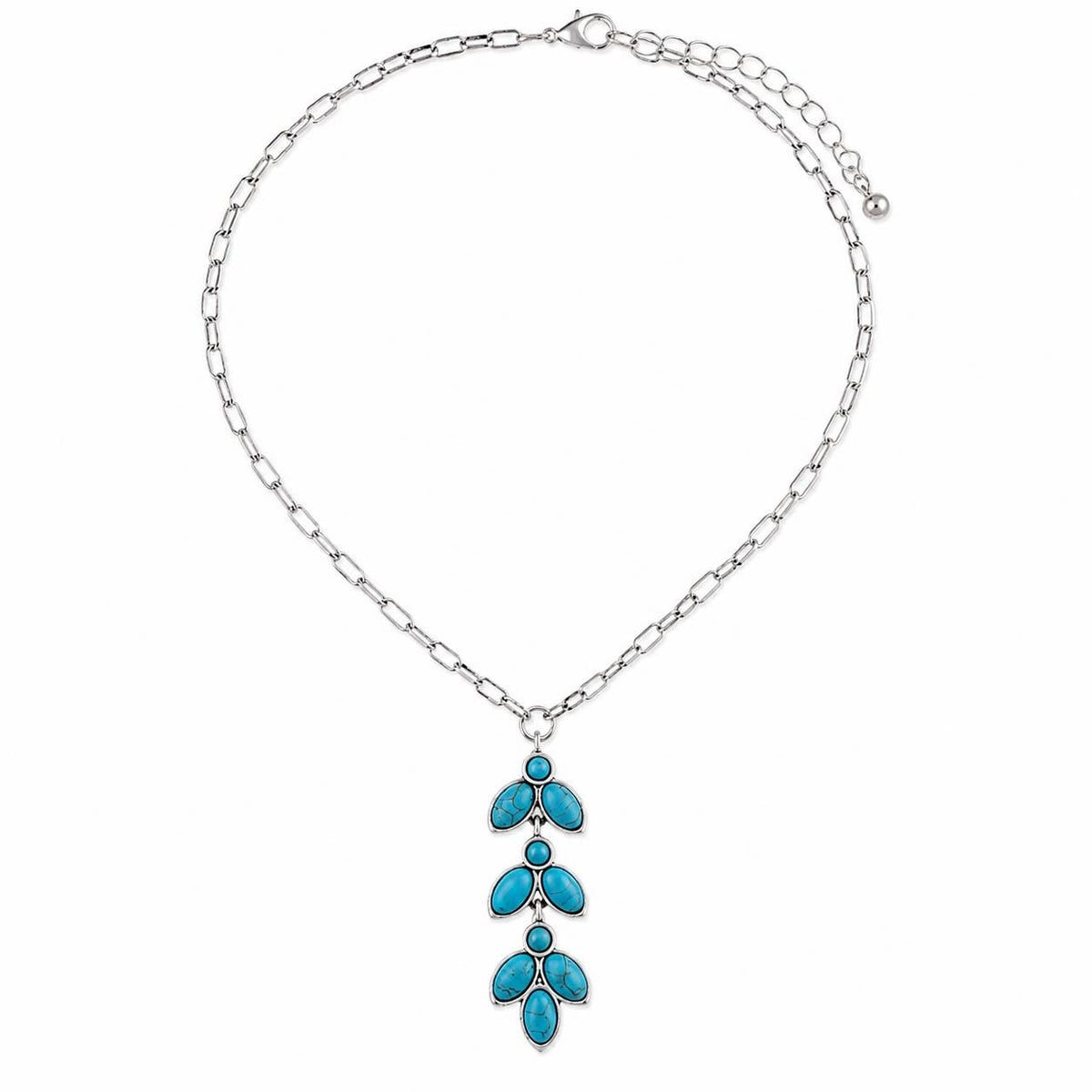 Turquoise Leaf Drop Necklace - Silver