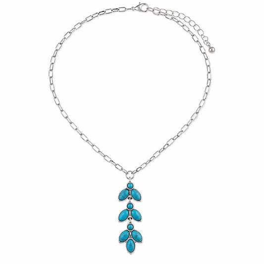 Turquoise Leaf Drop Necklace - Silver