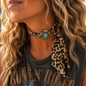 Flower Turquoise Skinny Mini Scarf Slide