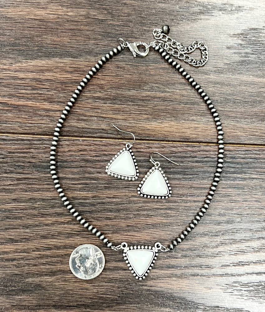 White Turquoise Necklace Earrings Set