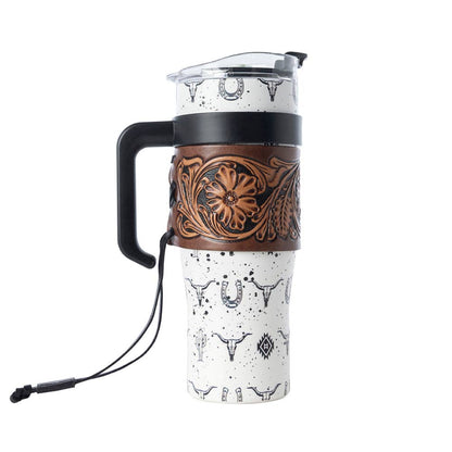 Tooled Western Tumbler in White Stainless Steel