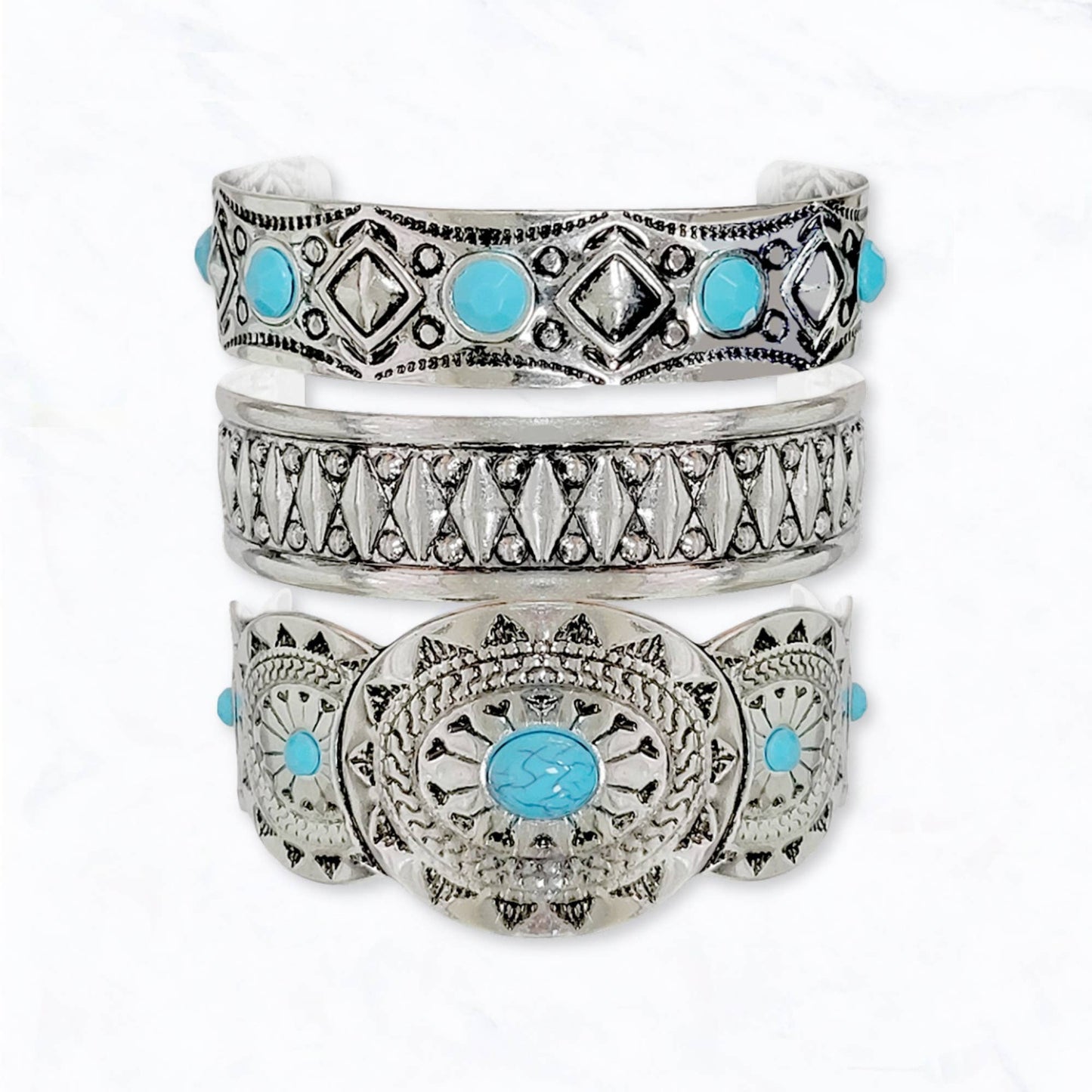Boho Western Turquoise Cuff Bracelet Set