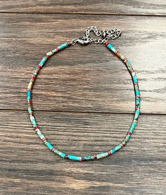 Turquoise Cylindrical Gemstone Necklace