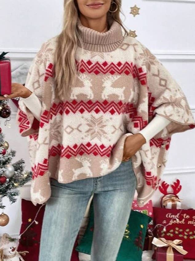 Women's Christmas Elk Bat-Sleeve Knitted Sweater