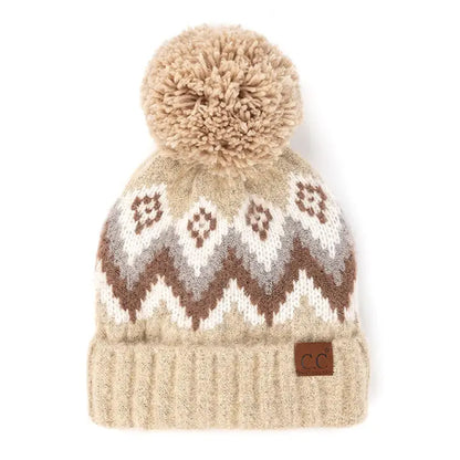 C.C. Soft Aztec Pattern Beanie with Knit Pom