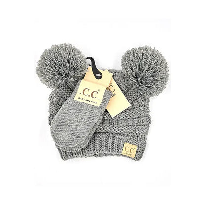 C.C. Baby Solid Ribbed Pom Beanie and Mitten Glove