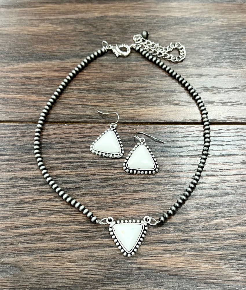 White Turquoise Necklace Earrings Set