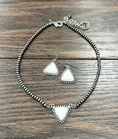 White Turquoise Necklace Earrings Set