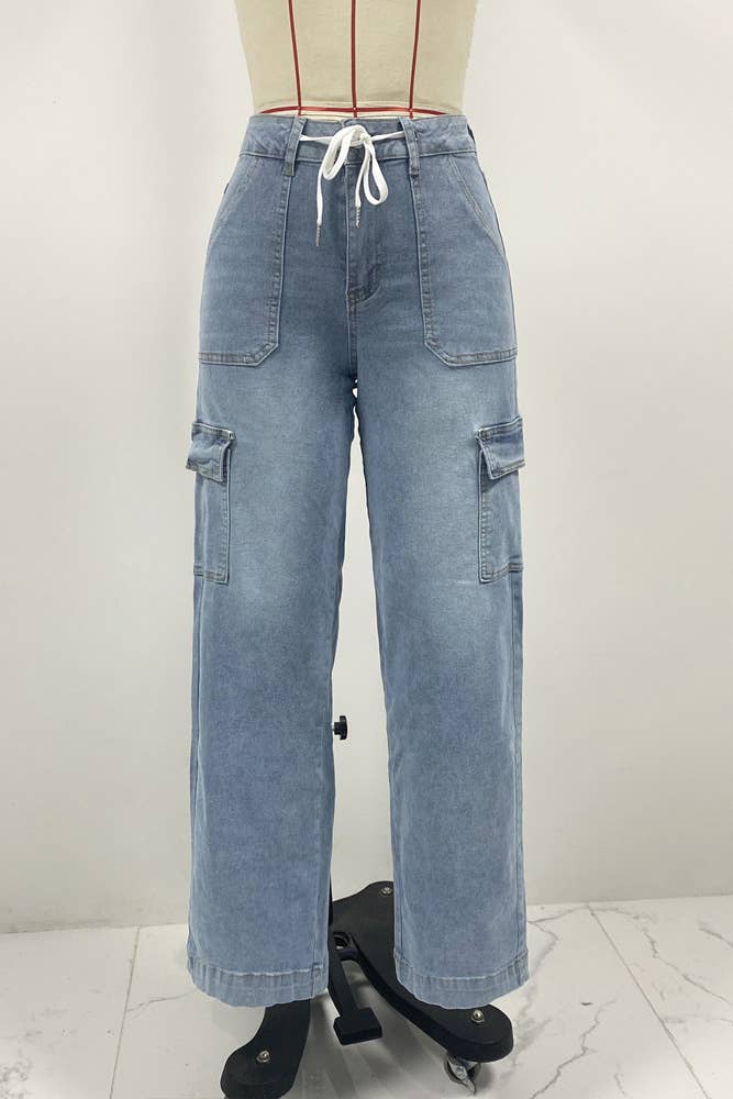 Women's Blue Pockets Straight Denim Jeans