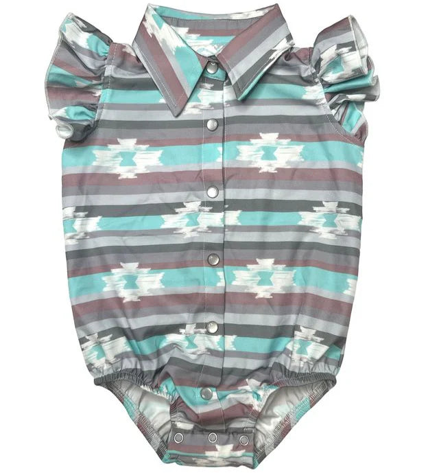 Girl's Shea Baby Teal Aztec S/S Pearl Snap