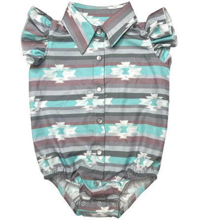 Girl's Shea Baby Teal Aztec S/S Pearl Snap