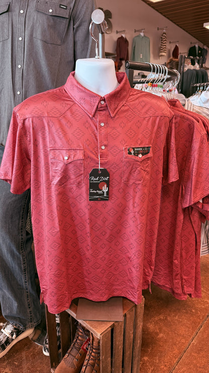 Men's Red Dirt Hat Co Polo -Red Geometric