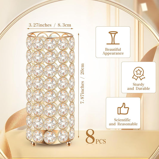 Crystal Pillar Candle Holder-Gold