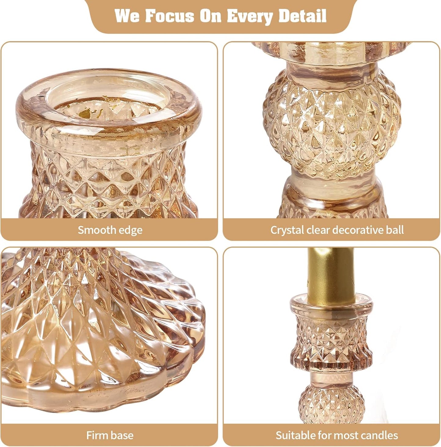 Glass Candlestick Holders including Battery Operated Candle Stick