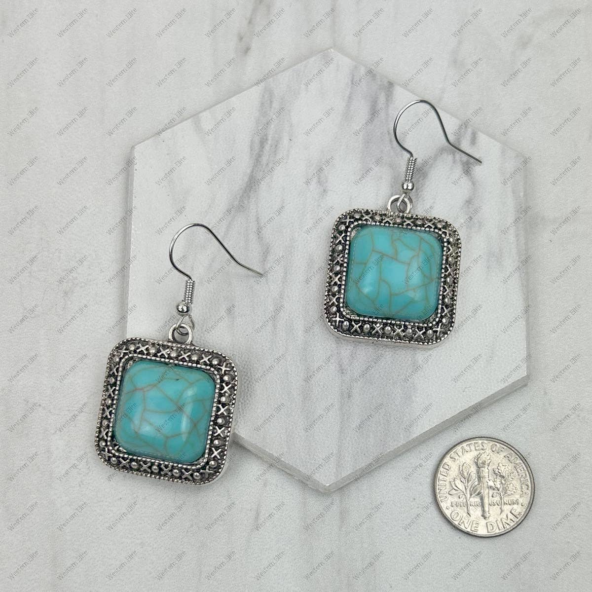 Blue Turquoise Square Earrings