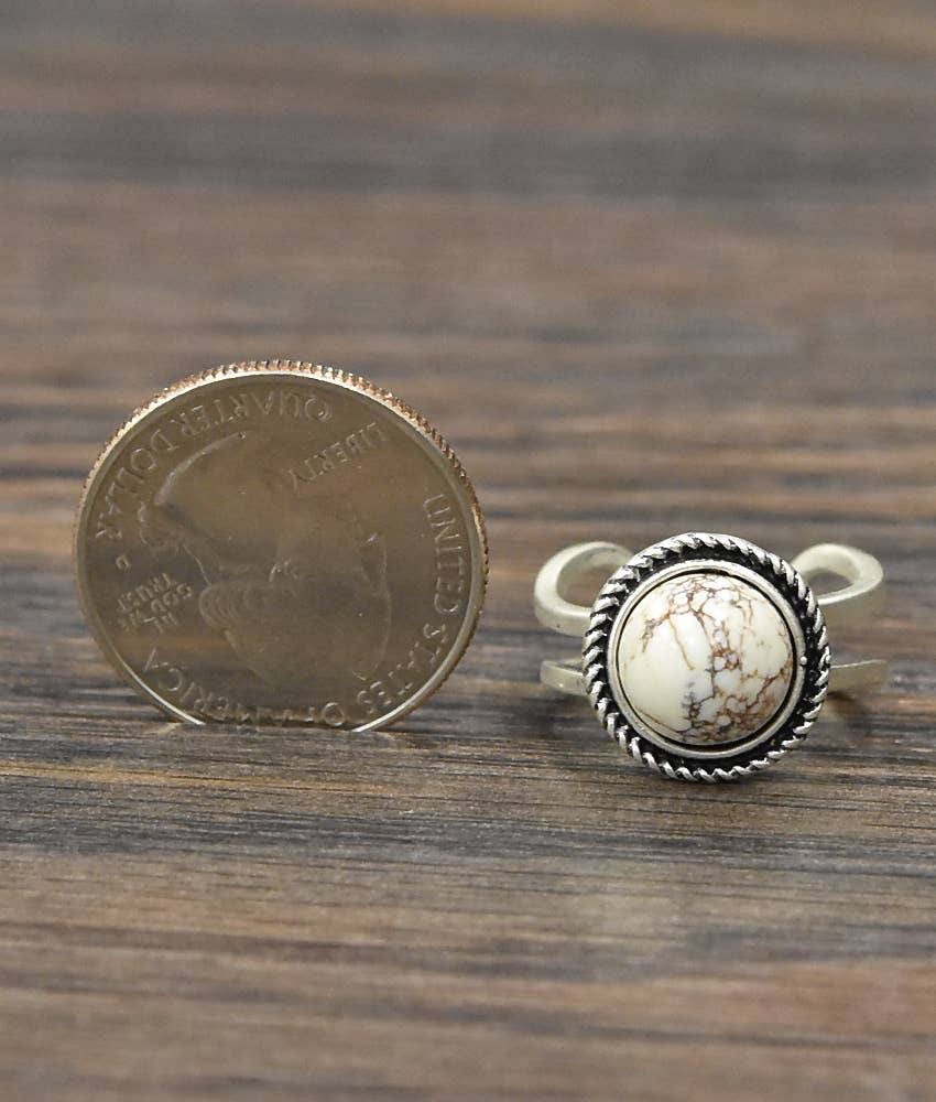 White Circle Turquoise Adjustable Ring