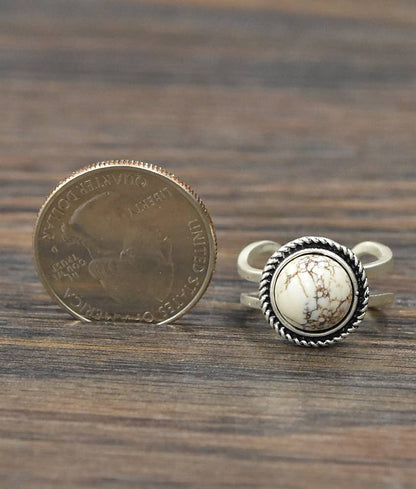 White Circle Turquoise Adjustable Ring