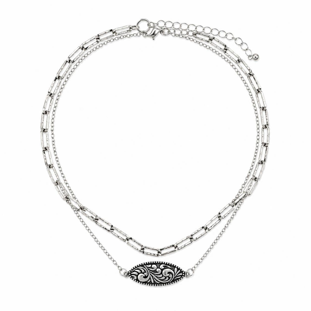 Western Filigree Bar Layered Necklace - Silver