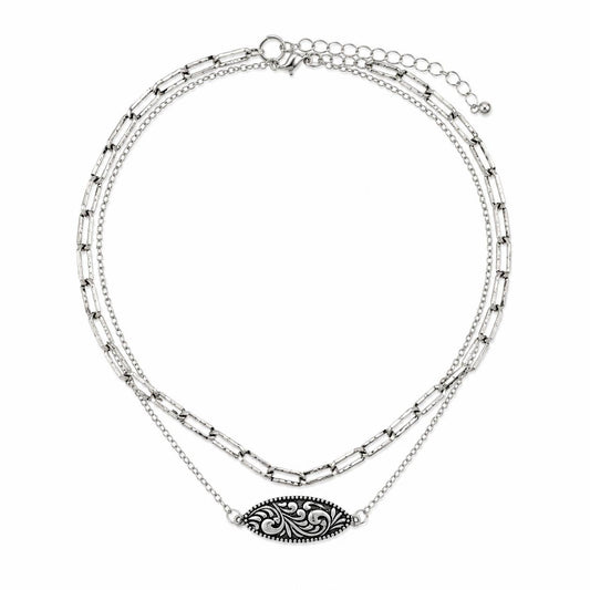 Western Filigree Bar Layered Necklace - Silver