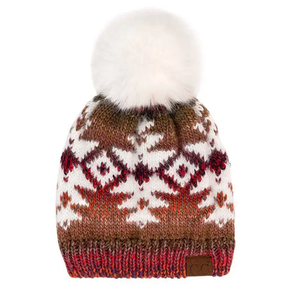 C.C. Multi Yarn Aztec Pattern Pom Beanie Winter Hat