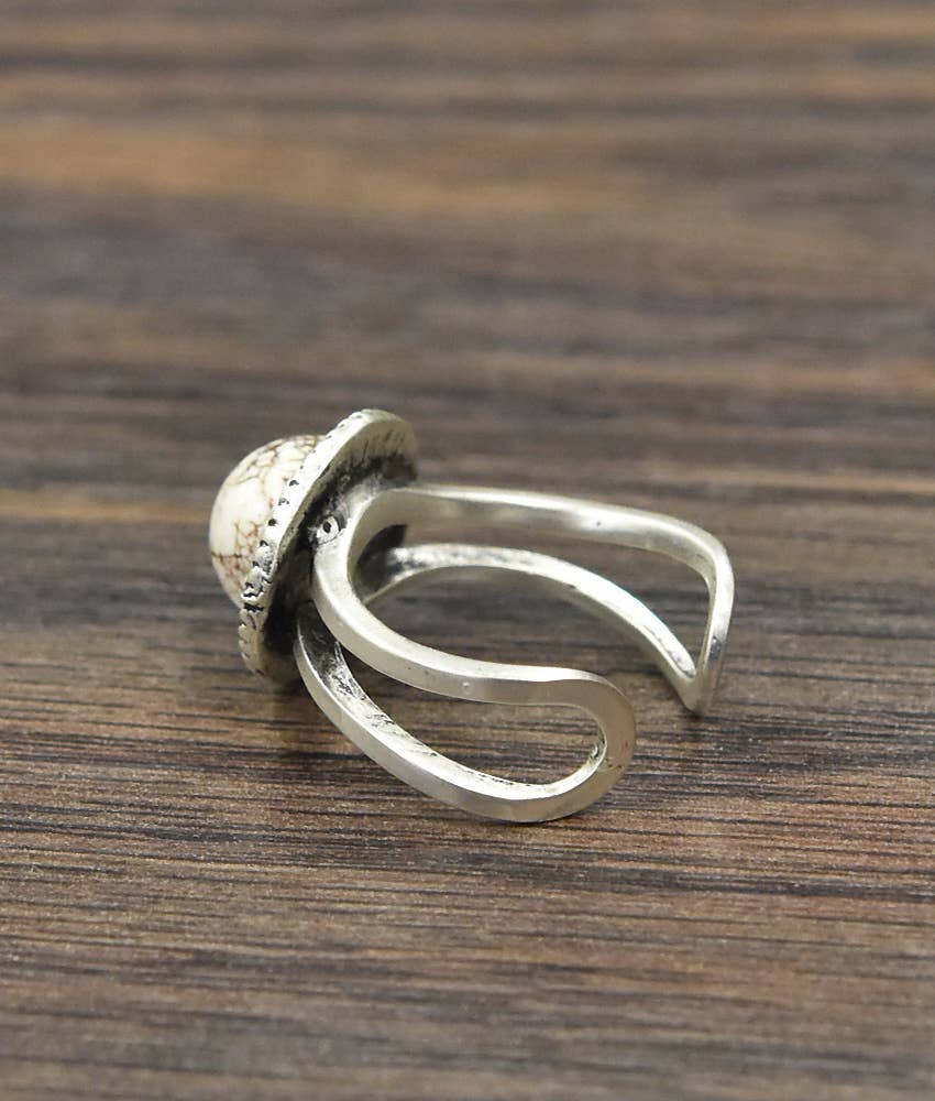 White Circle Turquoise Adjustable Ring
