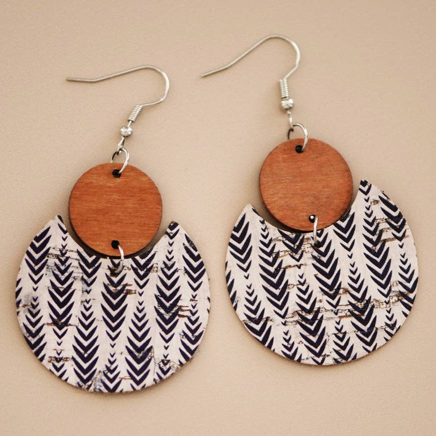 Boho Chic Printed Cork Wooden Dangle Earrings
