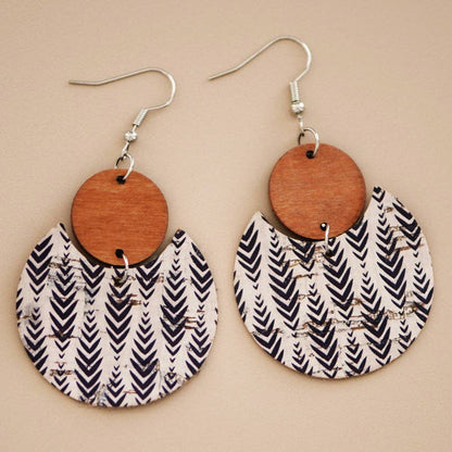 Boho Chic Printed Cork Wooden Dangle Earrings