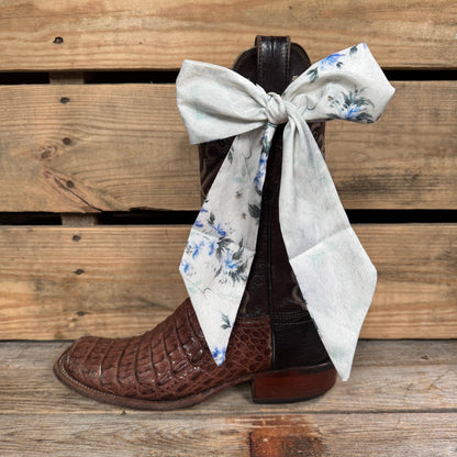 Blue and Green Floral Skinny Mini Wild Rag Scarf