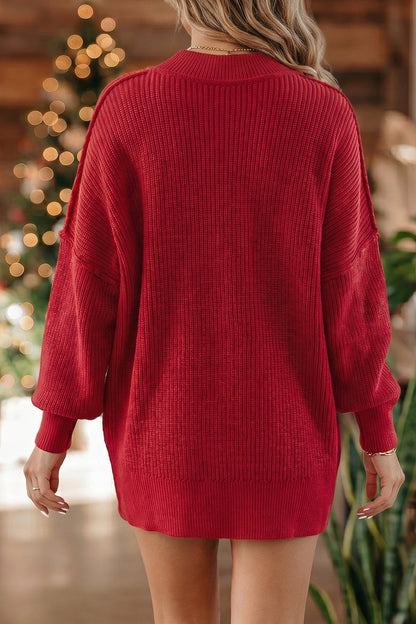 Women's Mock Neck Oversized Sweater - Red Dahlia
