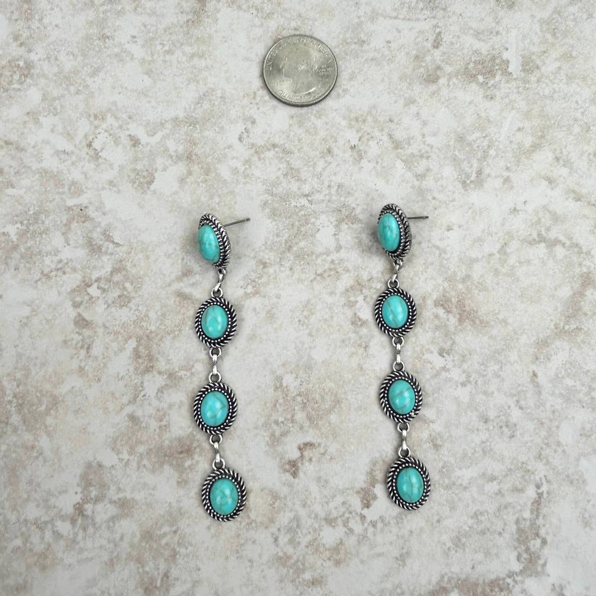 4 Tiers Blue Turquoise Stone Dangle Earring