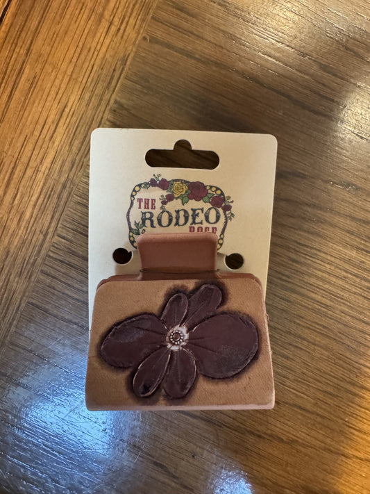 Tooled Leather Hair Clip Bubble Flower Small