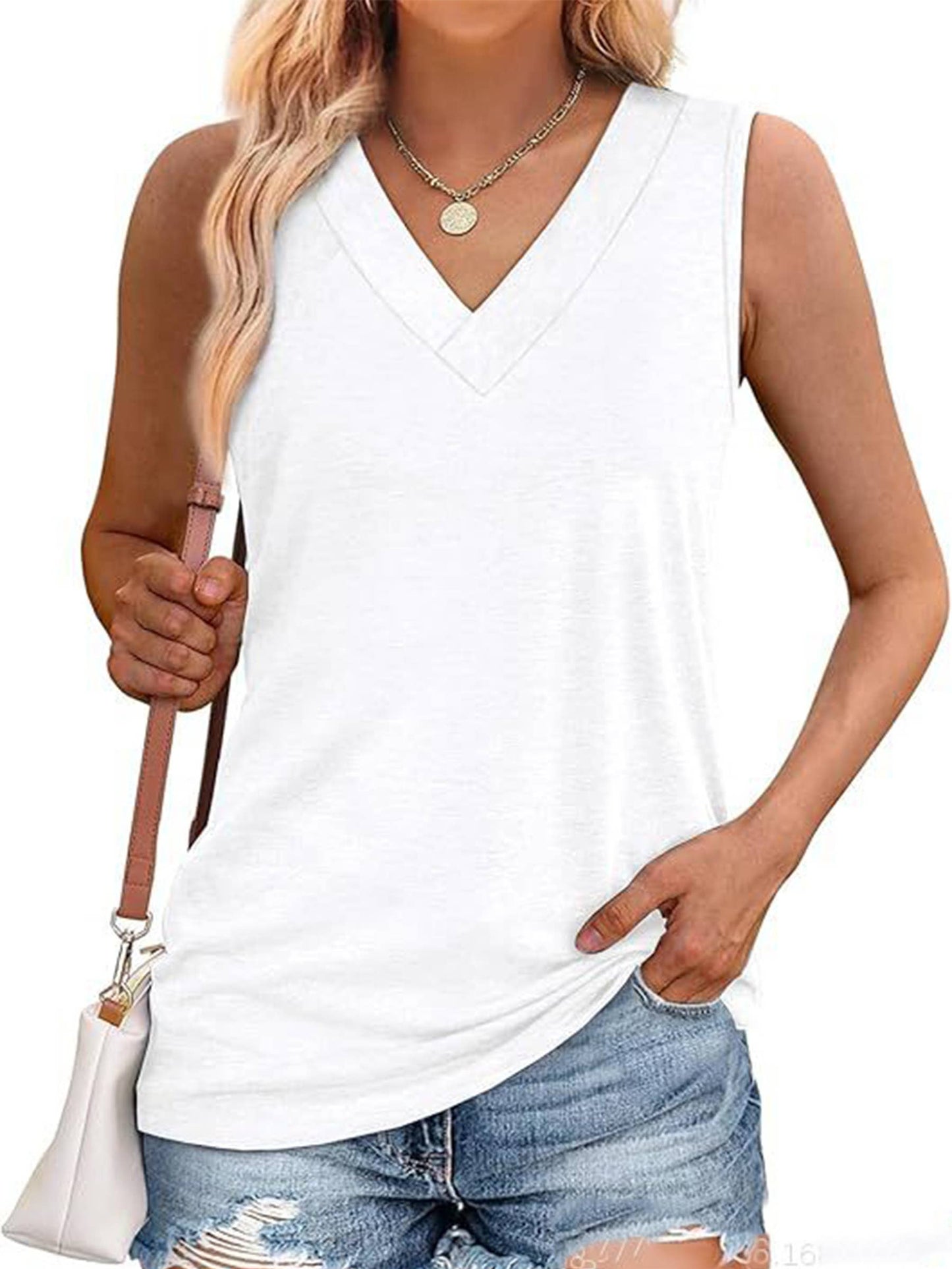 Women's V-Neck Solid Tank Top