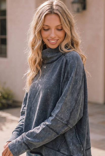 Women's Acid Wash Mock Neck Top