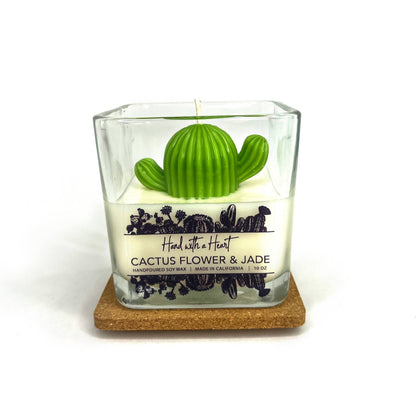 Hand With A Heart Cactus flower & Jade Soy Wax Candle