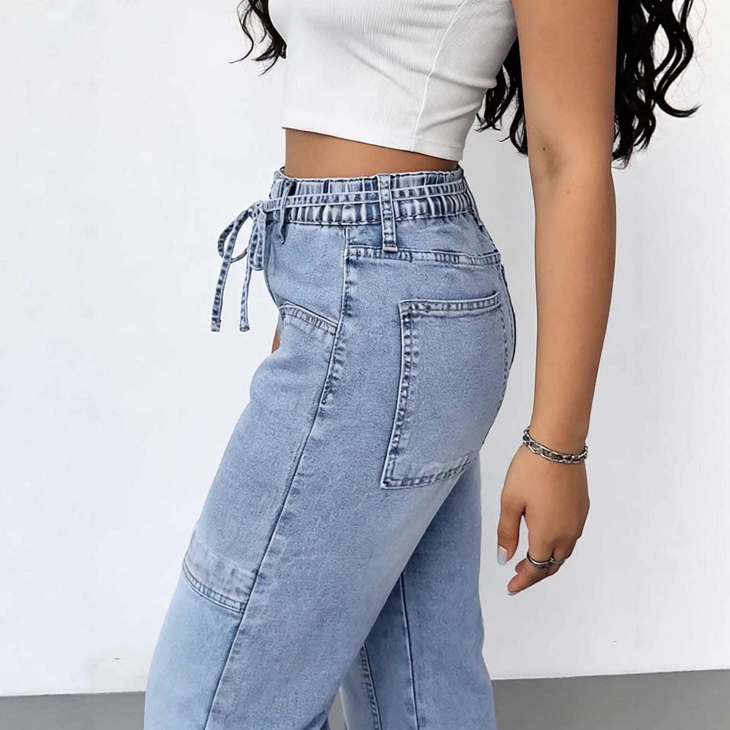 Women's Wide Leg High Waisted Jeans - Vintage Washed