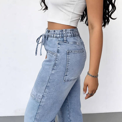 Women's Wide Leg High Waisted Jeans - Vintage Washed