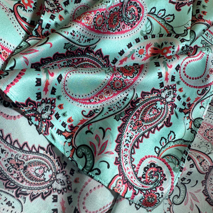 100% Silk Wild Rag Classic Paisley in Turquoise by Double B Wild Rags